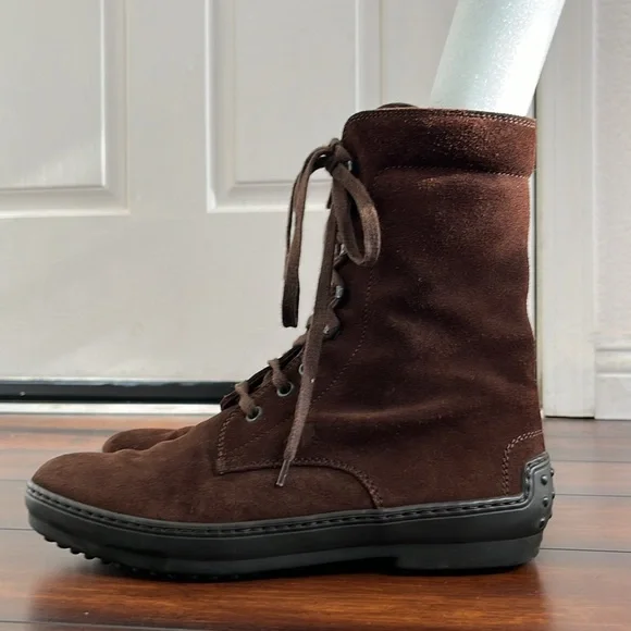 Tod's Dark Brown Suede Lace-Up Ankle Boots - Picture 4 of 13
